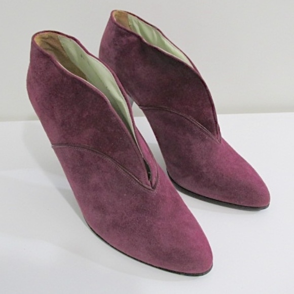 Vintage Charles Jourdan Fuchsia Suede Ankle Boots, NWOT, Size 6.5 - Picture 1 of 10